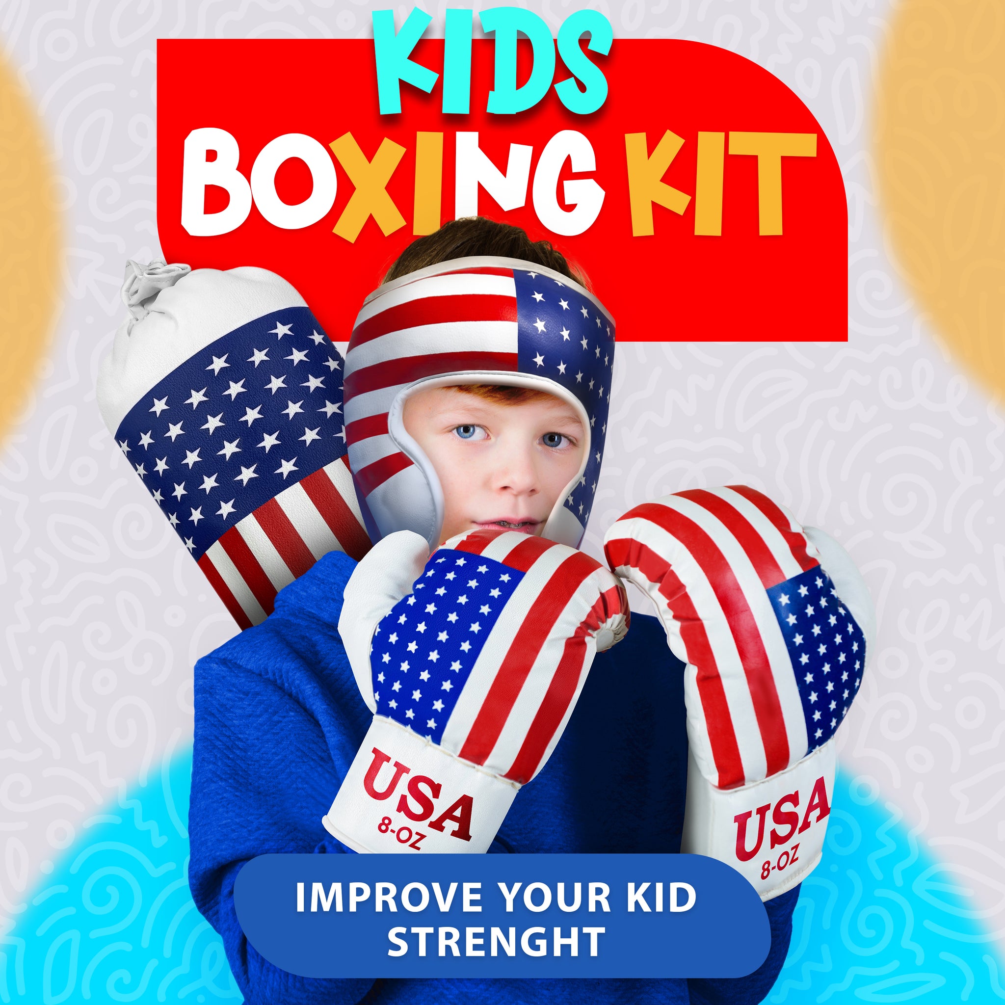 DXM SPORTS Kids Boxing Kit - Boxing Gloves, Punch Bag & Headguard Set