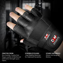 DXM SPORTS Men's Weight Lifting Leather Gloves with Wrist Wrap Support - Black 4 image