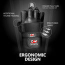 DXM SPORTS Men's Weight Lifting Leather Gloves with Wrist Wrap Support - Black 7 image
