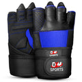 DXM SPORTS Men's Weight Lifting Leather Gloves with Wrist Wrap Support - Blue