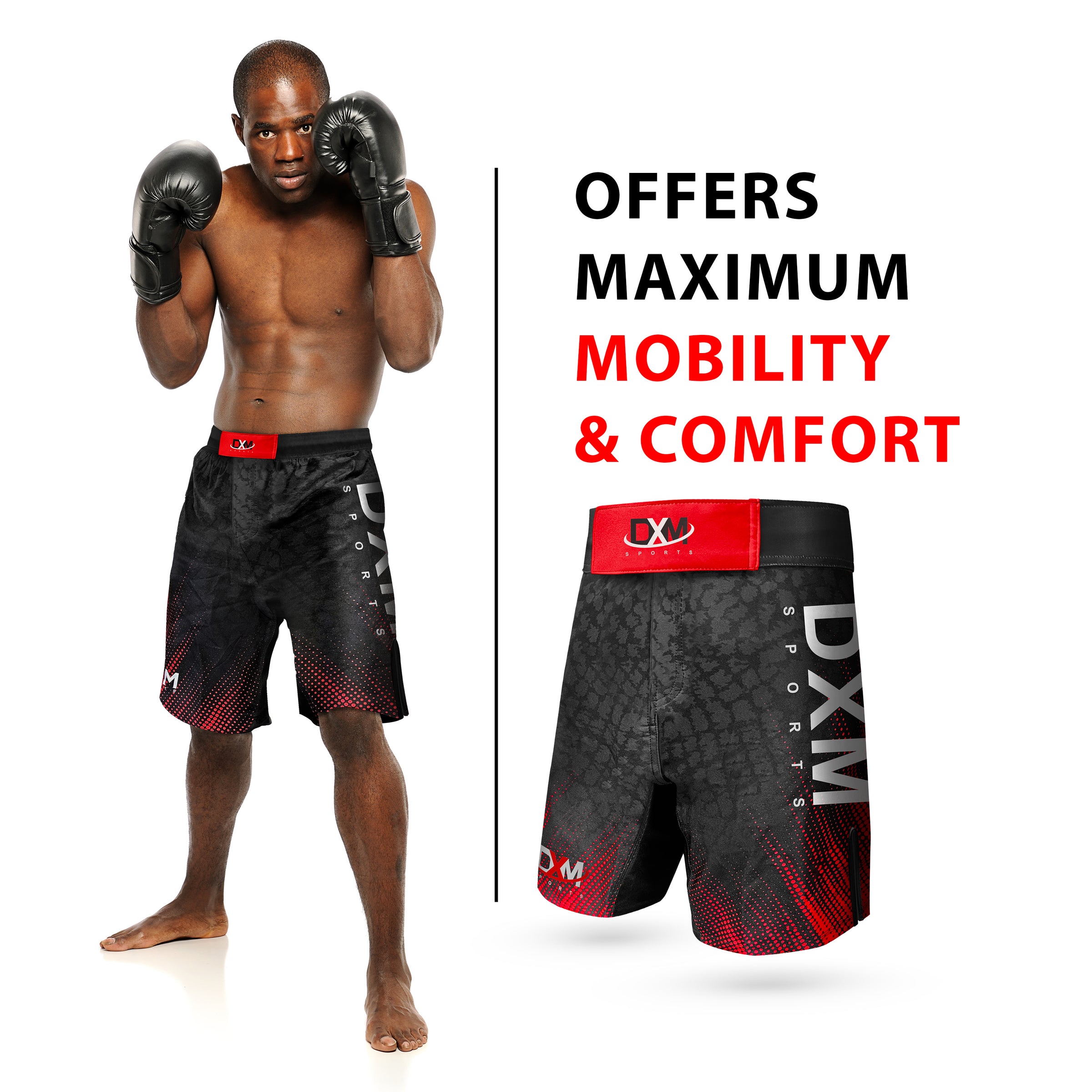 DXM SPORTS Boxing Shorts - Black/ Red